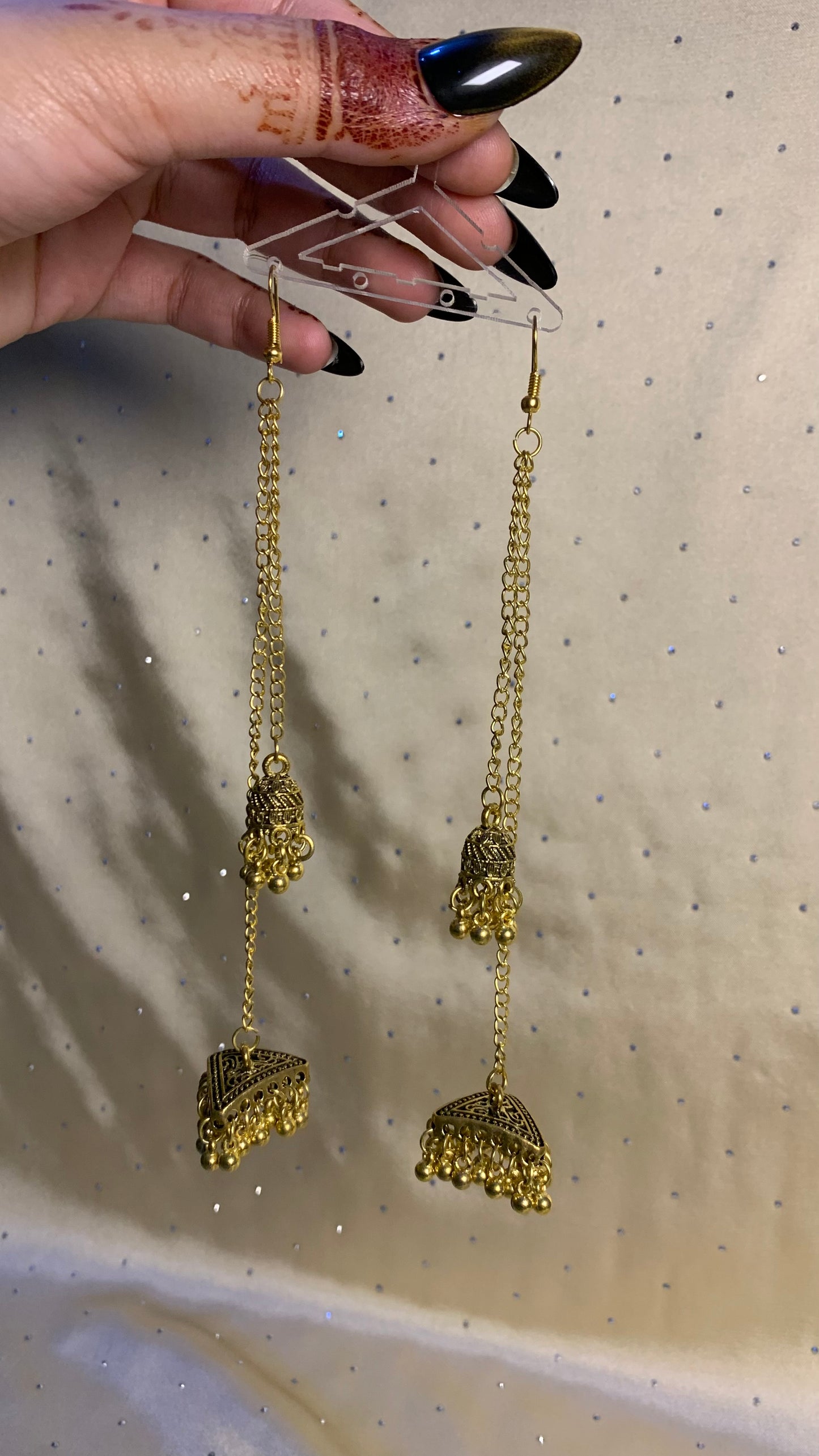 Gold Triangle Jhumka Chain Earrings