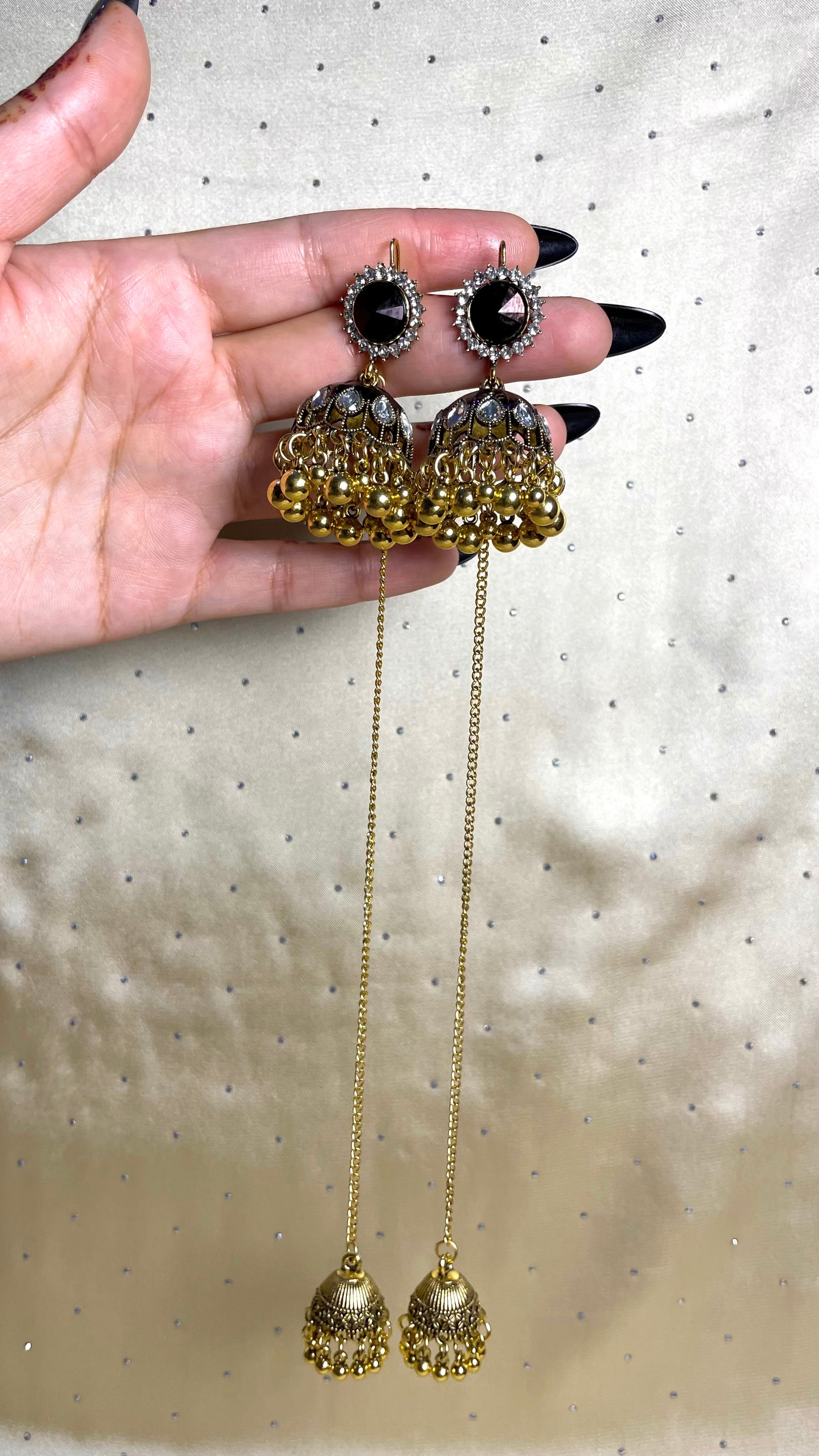 Purple Stone Jhumka with Chain Drop
