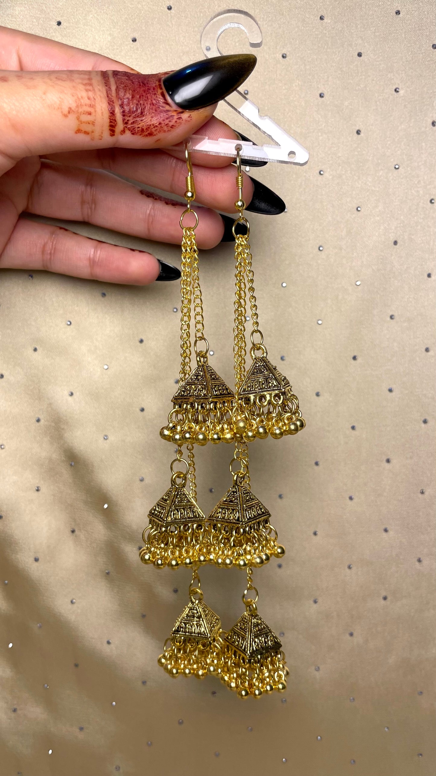 Gold Triple Pyramid Jhumka Earrings