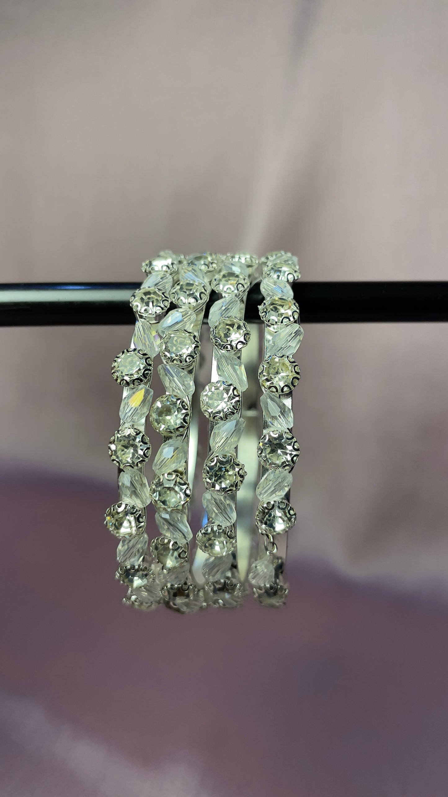 Crystal Stone Bangles — Silver