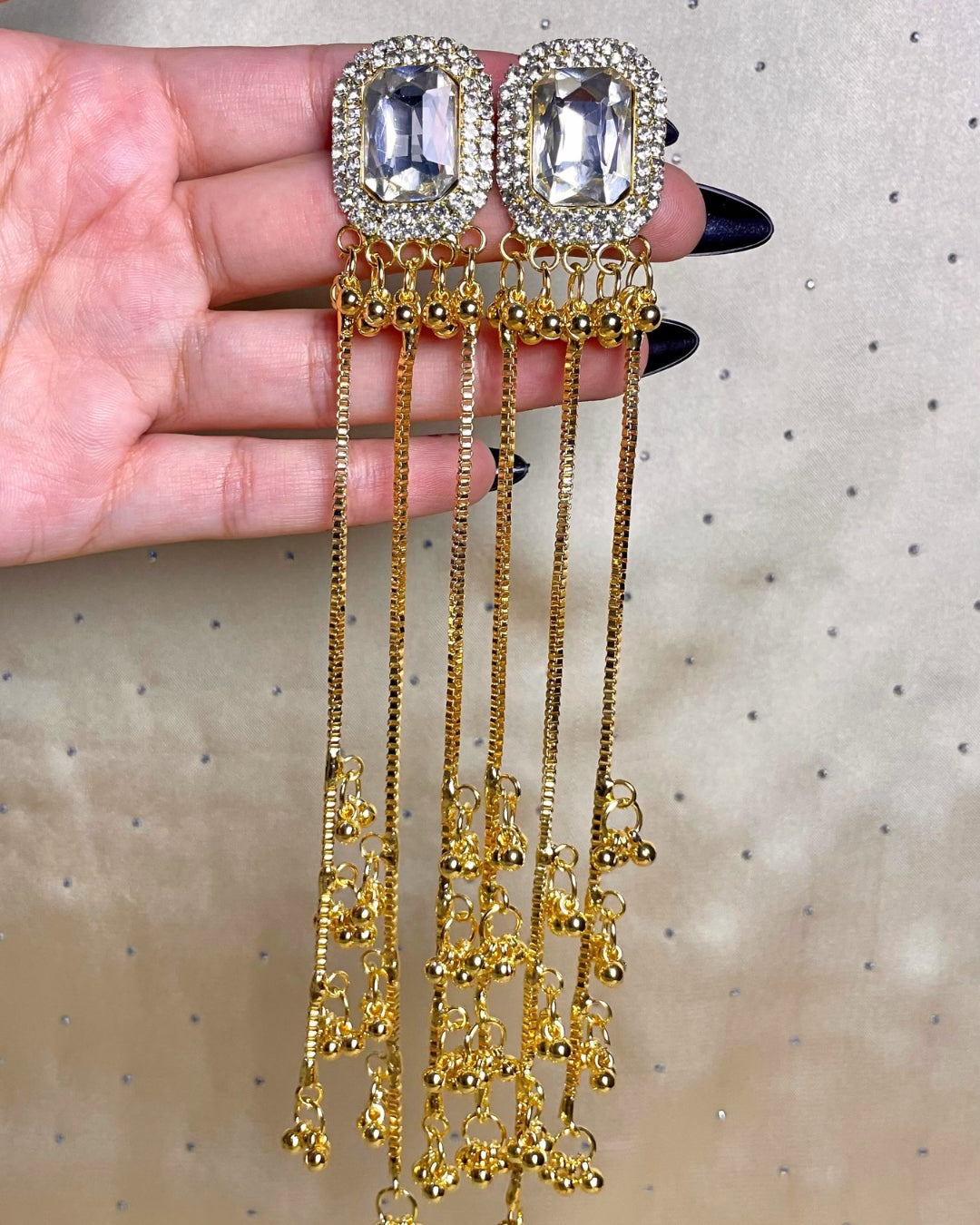 White & Emerald Stone Drop Earrings