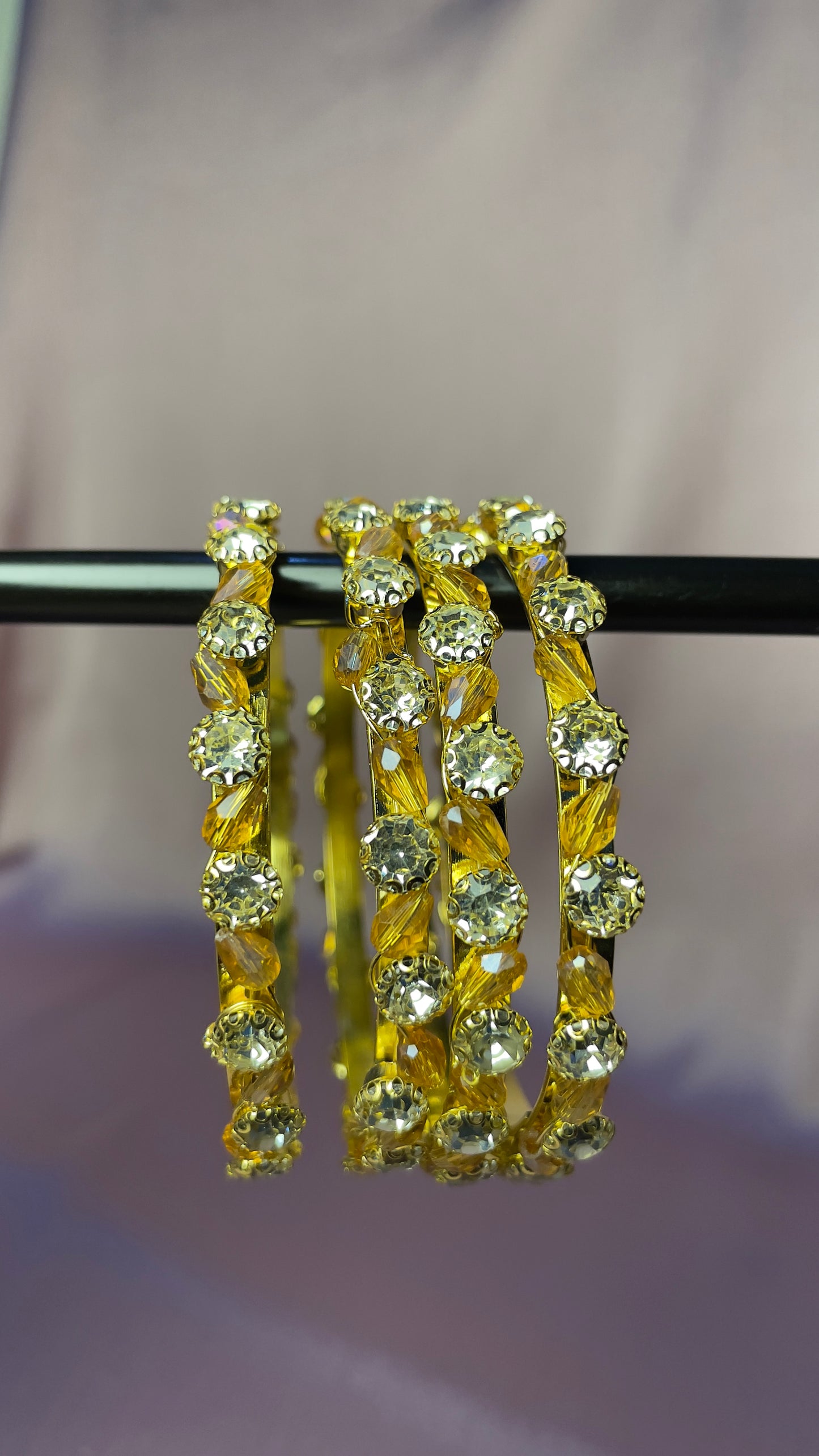 Crystal Stone Bangles — Yellow
