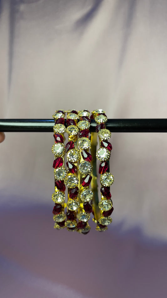 Crystal Stone Bangles — Maroon