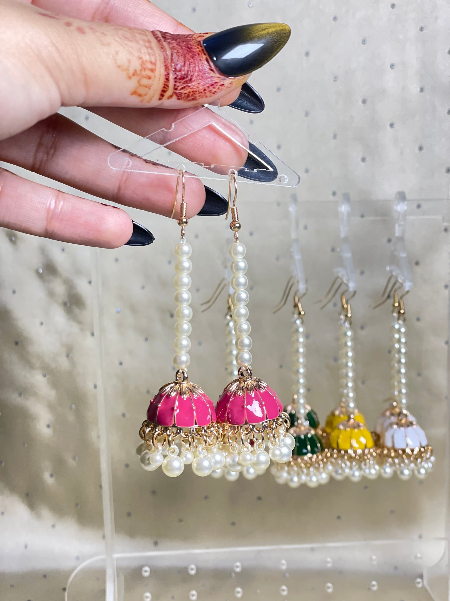 Pearl String Jhumka Earrings
