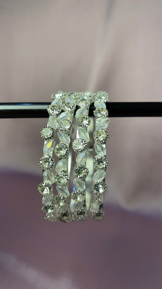 Crystal Stone Bangles — Silver