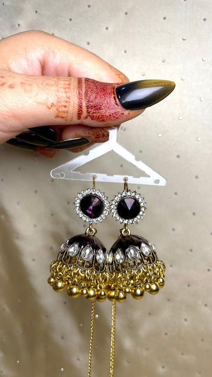Purple Stone Jhumka with Chain Drop