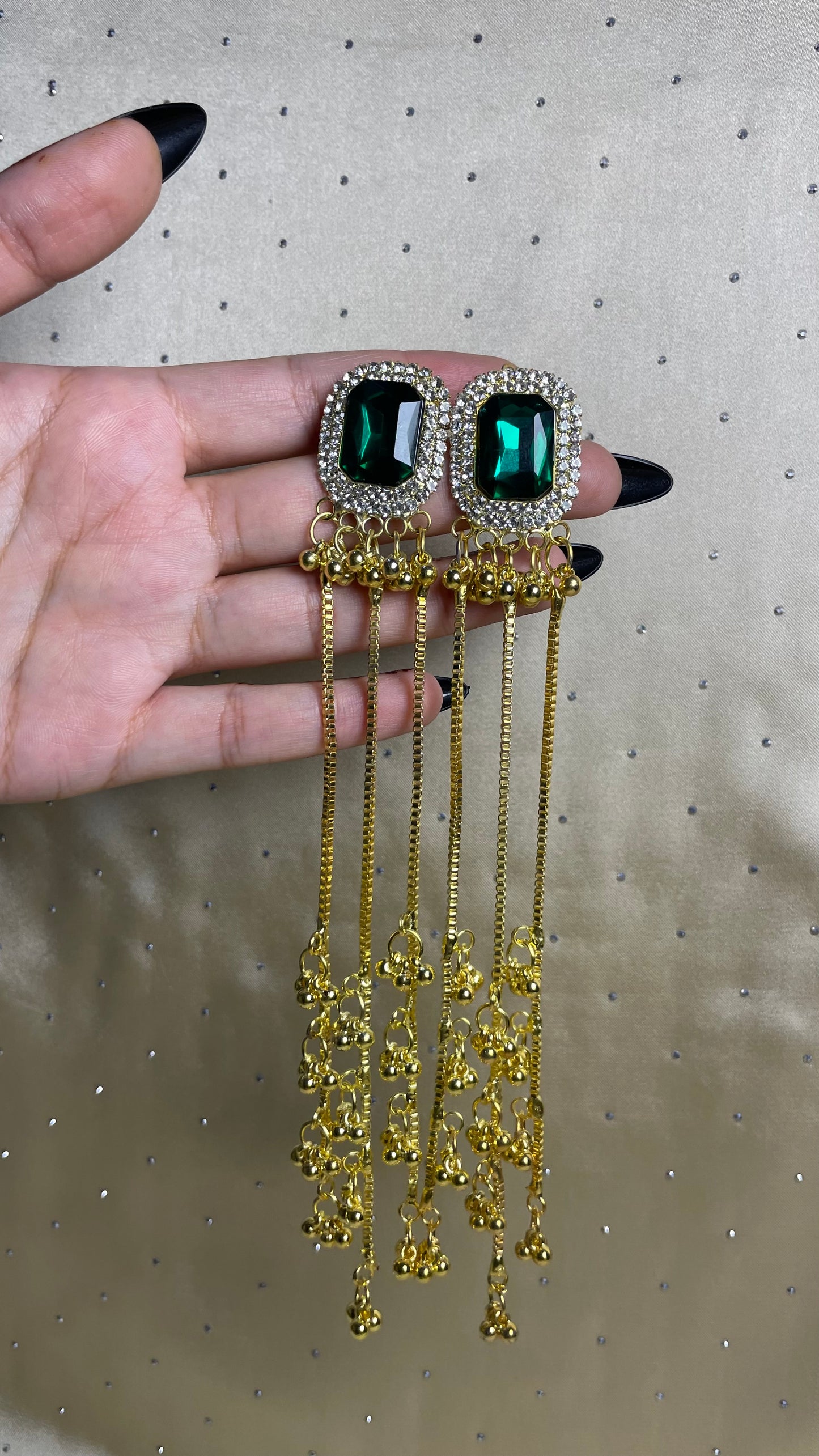 White & Emerald Stone Drop Earrings