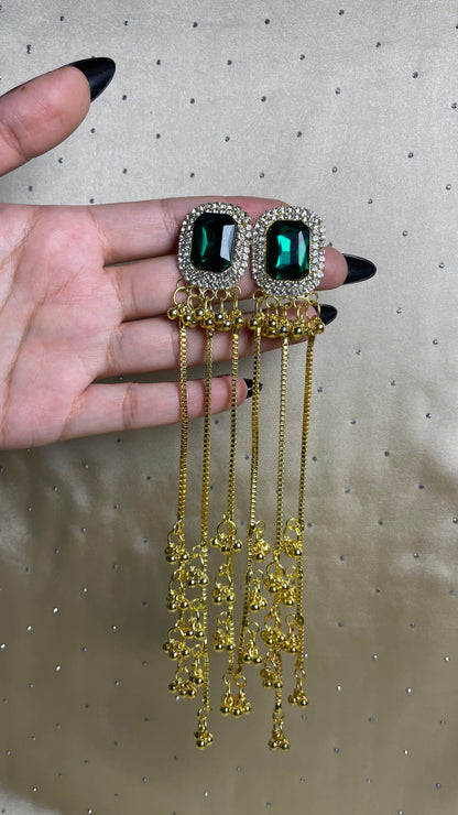 White & Emerald Stone Drop Earrings