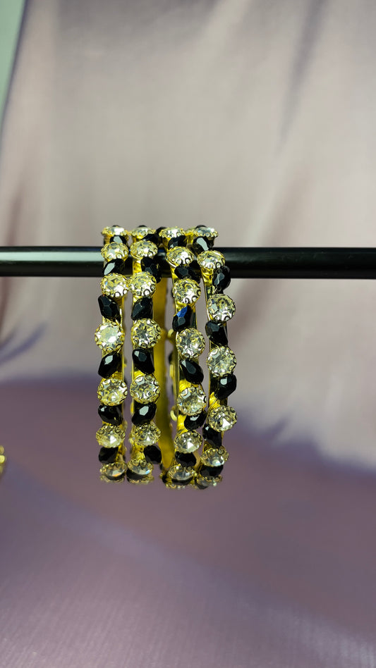 Crystal Stone Bangles — Black
